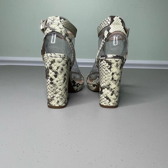 Mix No. 6 Trima Sandals Snakeskin Open Toe Ankle Strap Cream Black 7.5 Mob Wife - Picture 5 of 10